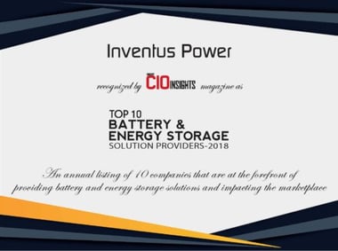 Energy CIO Insights Certificate - Inventus Power - Top 10 Battery & Storage Solutions Partner 2018